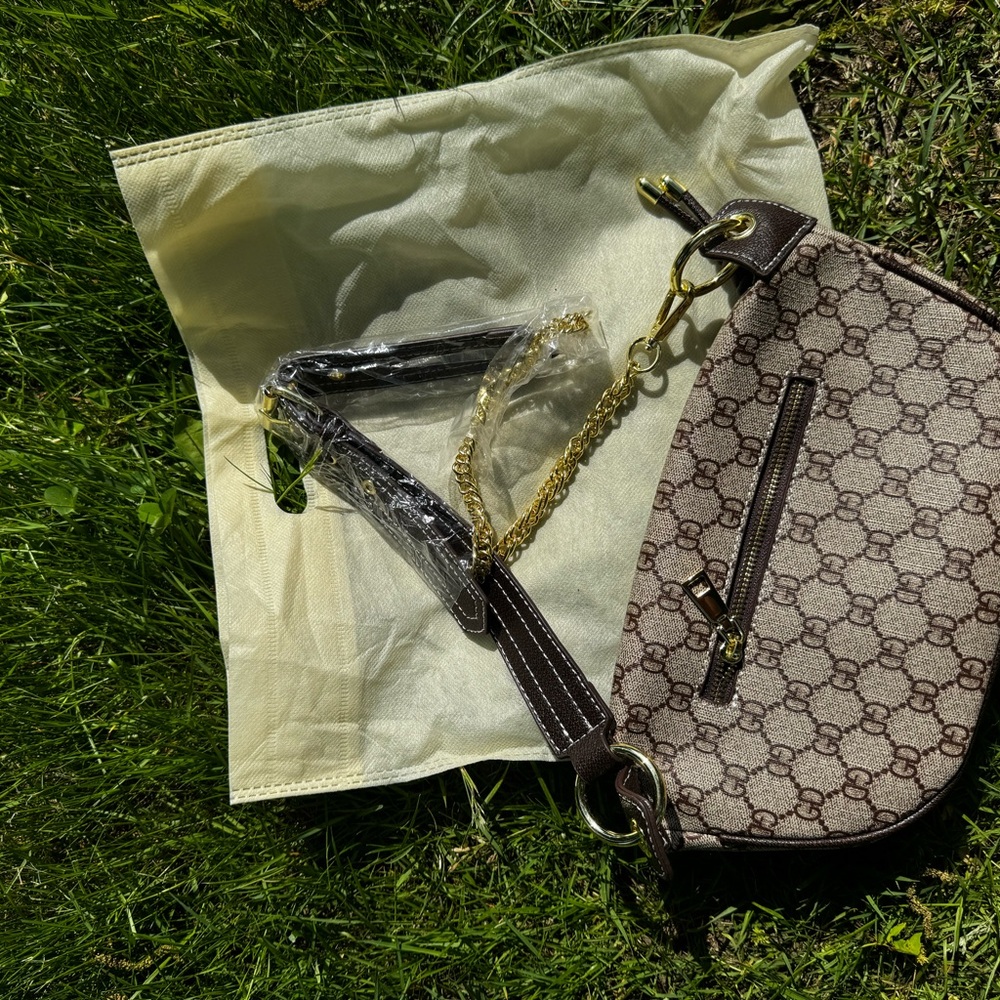 Modern Chic Brown Geometric Patterned Sling Bag - image 2